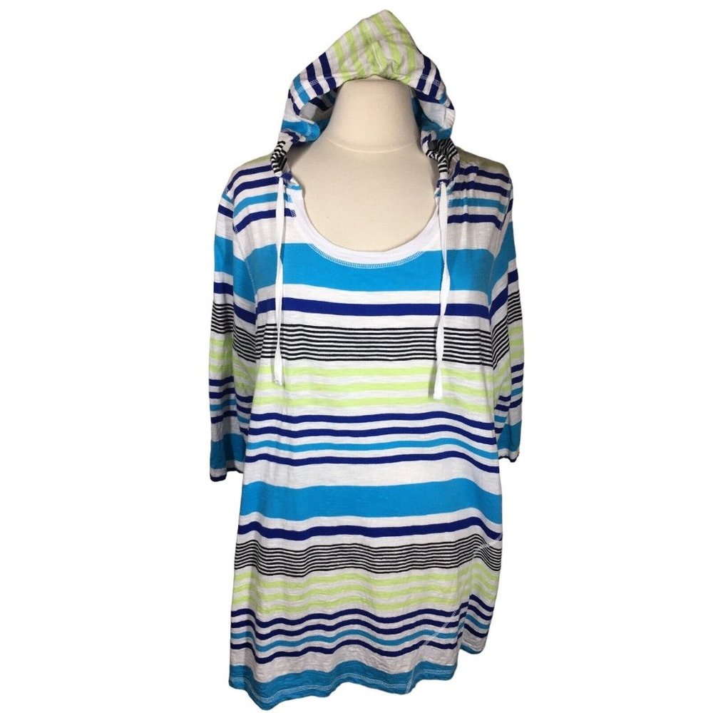 Avenue Woman's Plus 22/24 Hoodie Tunic 3/4 Sleeve Beach Stripe